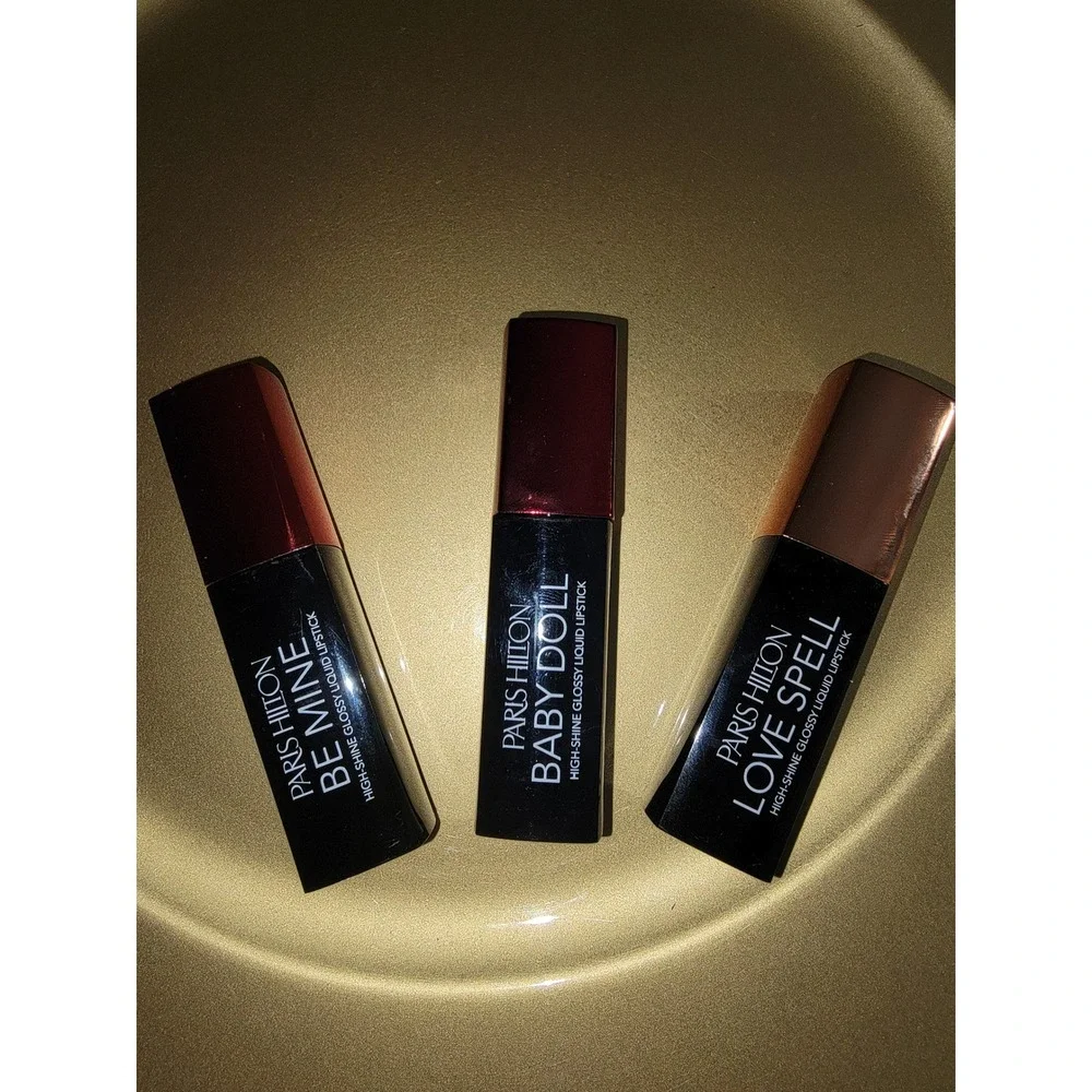 Paris Hilton High-Shine Glossy Liquid Lipstick Set Be Mine Baby Doll Love Spell